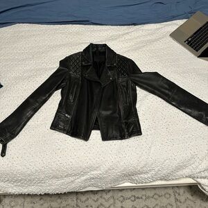 All Saints Quilted Black Leather Jacket